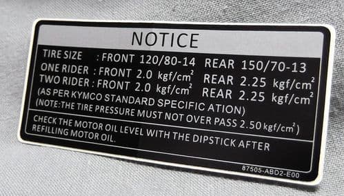 Kymco Warning Decal - Tyres 87505-ABD2-E00-T01